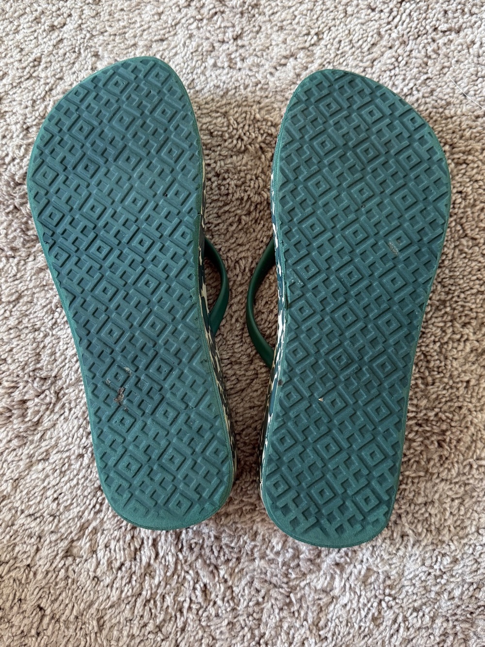Tory Burch Green Floral Logo Thong Sandals with 1in wedge heel - Picture 7 of 10